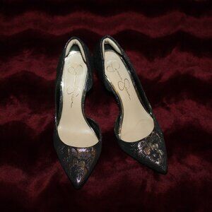 Jessica Simpson gold black heels